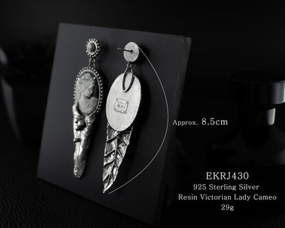 EKRJ430 Black & White Cameo One-of-a-kind Handmade Silver Bold Earrings