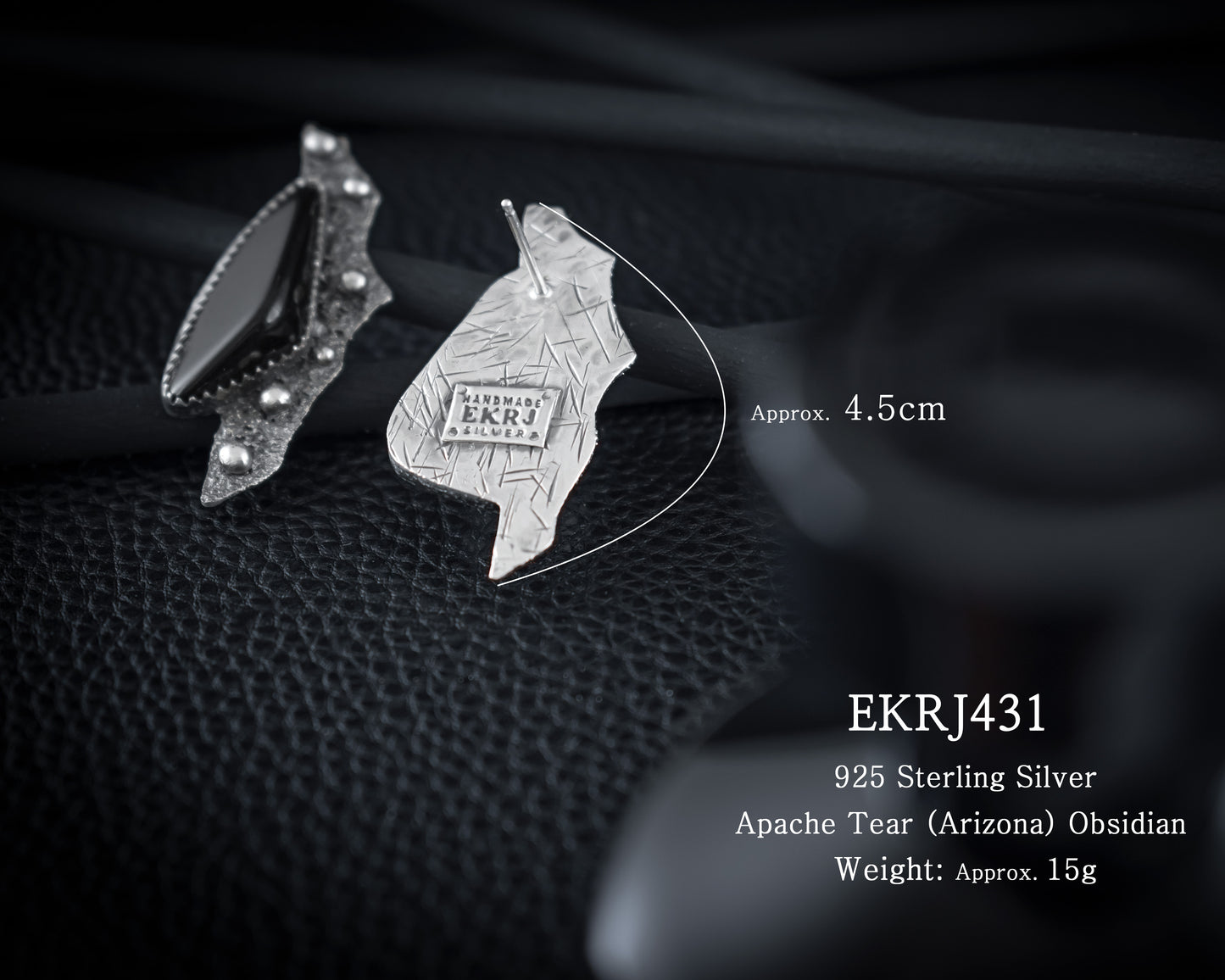 EKRJ431 Obsidian One-Of-A-Kind Handmade Silver Earrings