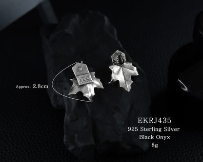 EKRJ435 Maple Leaves Black Onyx One-Of-A-Kind Silver Earrings