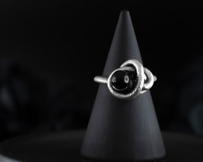 EKRJ365_Size 5~6 Black Onyx Ball Silver Twist Ring