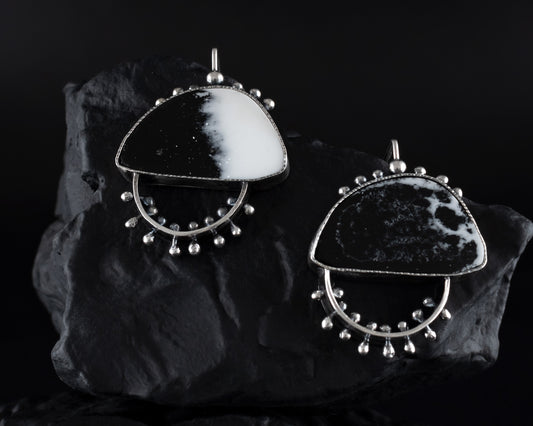 EKRJ460 Sensitive fern seeds motivated Snowy Night One-of-a-kind Silver Earrings