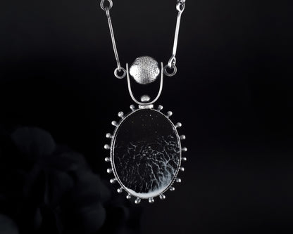 EKRJ467 Sensitive fern seeds motivated Snowy Night One-of-a-kind Silver necklace