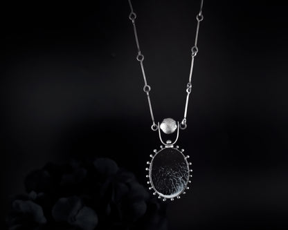 EKRJ467 Sensitive fern seeds motivated Snowy Night One-of-a-kind Silver necklace