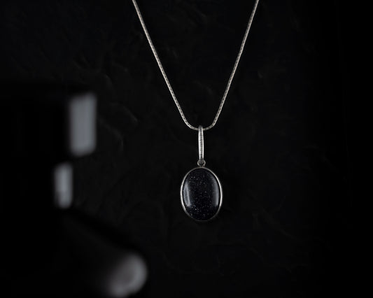 EKRJ470_Blue Goldstone Handmade Silver Necklace