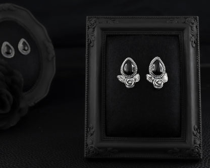 EKRJ512_Black Onyx & Rose Handmade Earrings