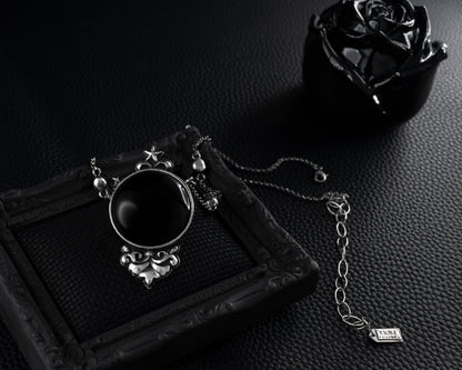 EKRJ516 Black Onyx Antique-style Handmade Silver Necklace