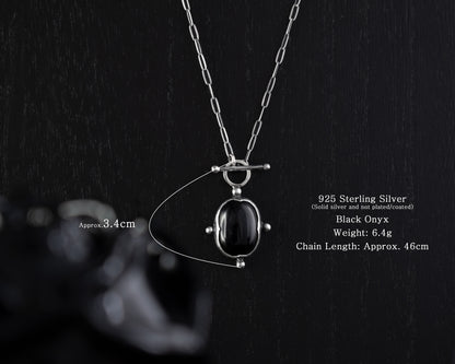 EKRJ557 Black Onyx Silver Necklace