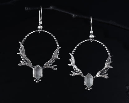 EKRJ569 Antlers Quartz Silver Unique Earrings
