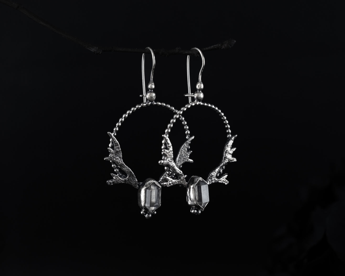 EKRJ569 Antlers Quartz Silver Unique Earrings