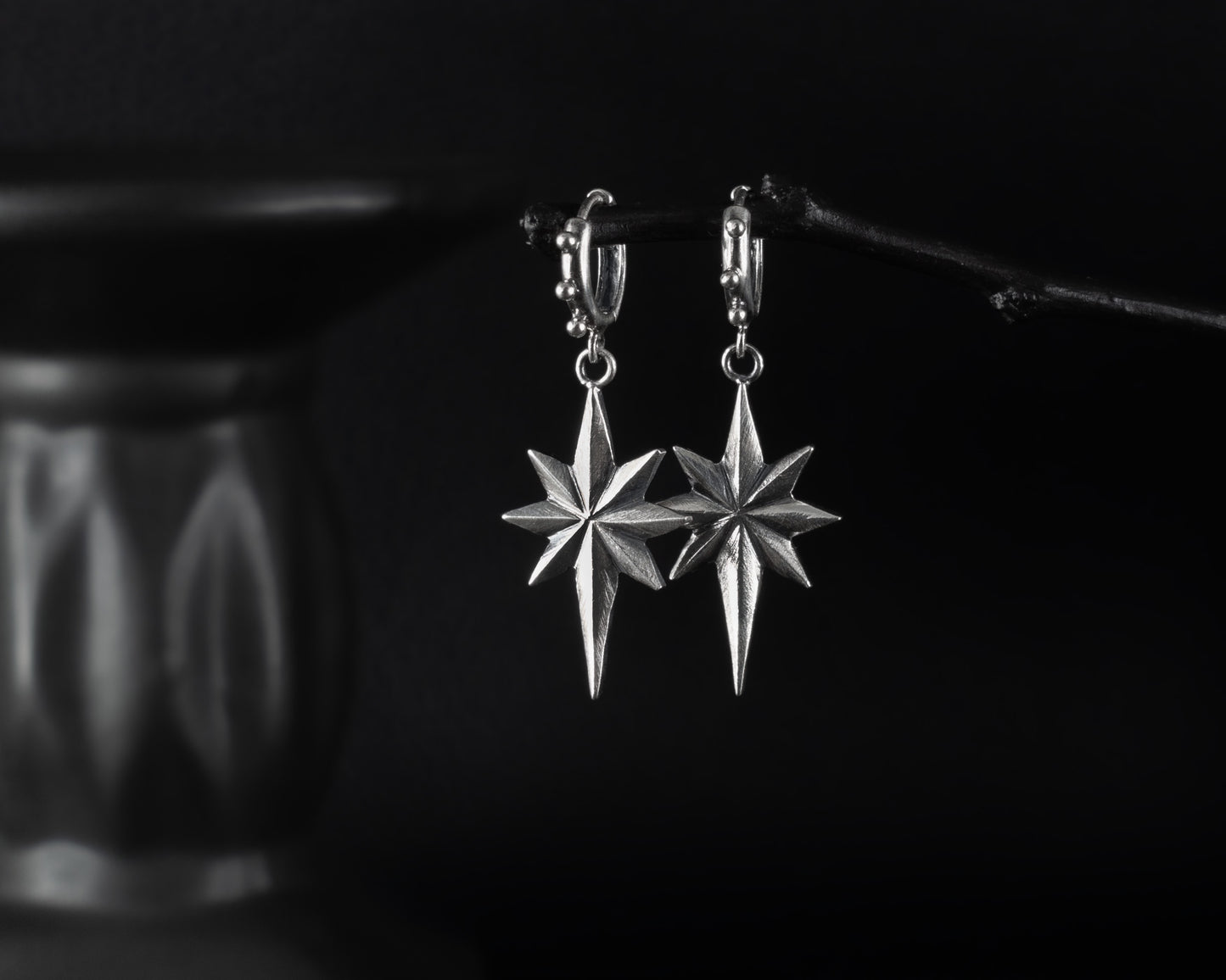 EKRJ590_North Star One-of-a kind Handmade Silver Earrings