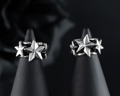 EKRJ595_Three Stars Silver Ear Cuffs / No piercing needed