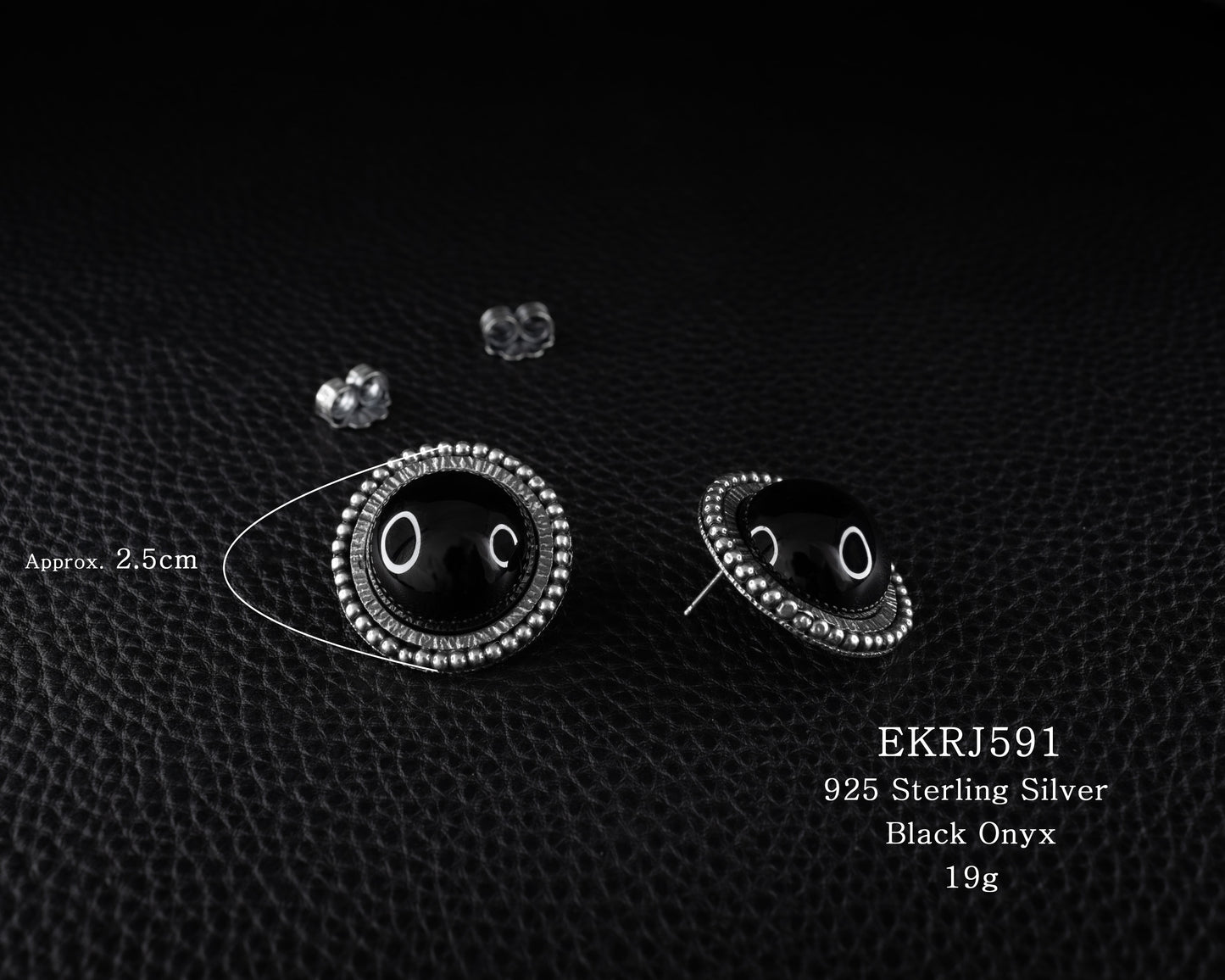 EKRJ346 Black Onyx Silver Beaded Handmade Earrings