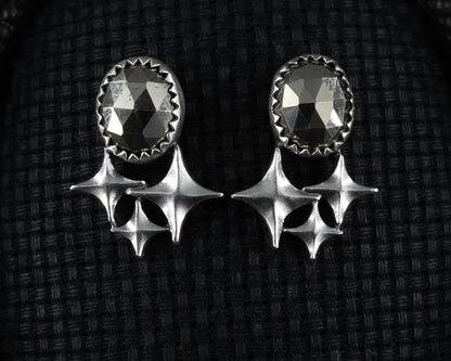 EKRJ601_Golden pyrite Triple twinkle stars Galaxy Silver Earrings
