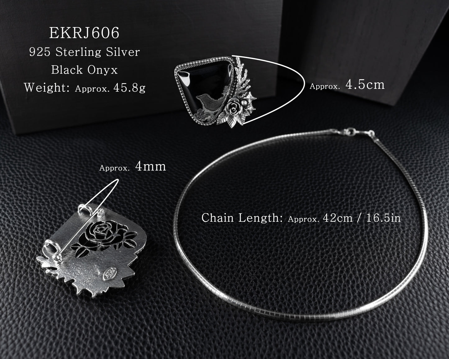 EKRJ606 Black Onyx & Rose Combination Necklace and Brooch