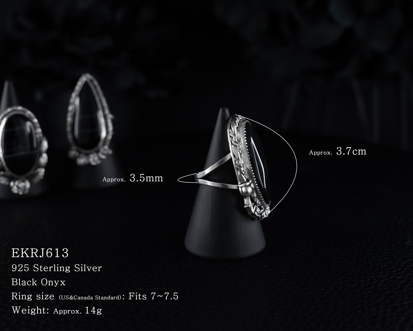 EKRJ613_Fits 7~7.5_Black Onyx Rose Silver Ring