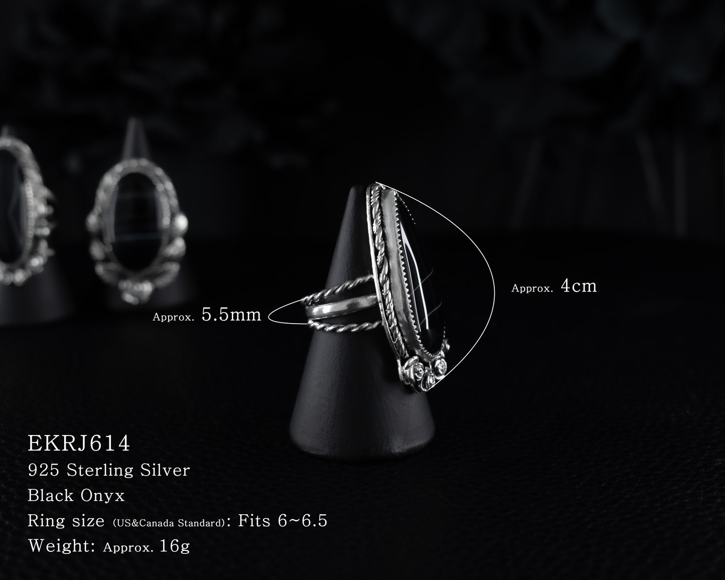 EKRJ614_Fits 6~6.5_Black Onyx Rose Silver Ring