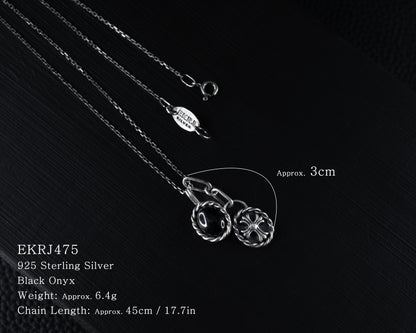 EKRJ475_Cross and Black Onyx Twist Wire Double Pendant Silver Necklace