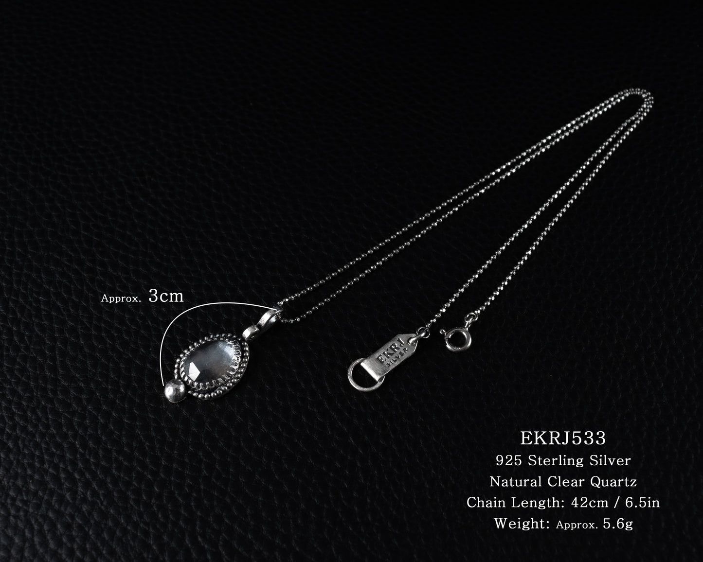 EKRJ533 Natural Clear Quartz Silver Necklace
