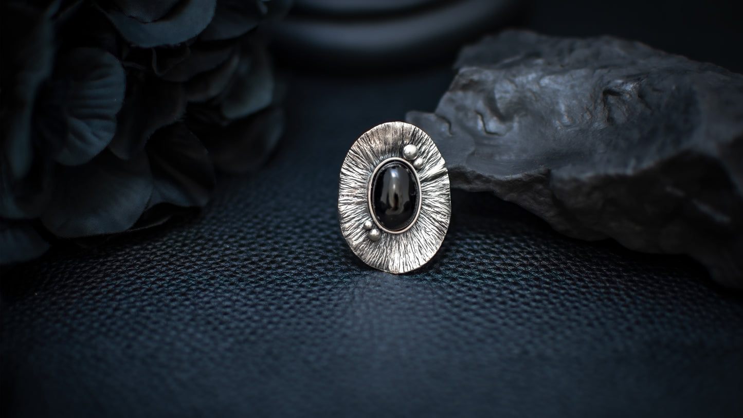EKRJ29-Black Onyx + Silver Ring