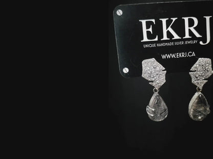 EKRJ477 Black Rutile Quartz One-of-a-kind Handmade Earrings
